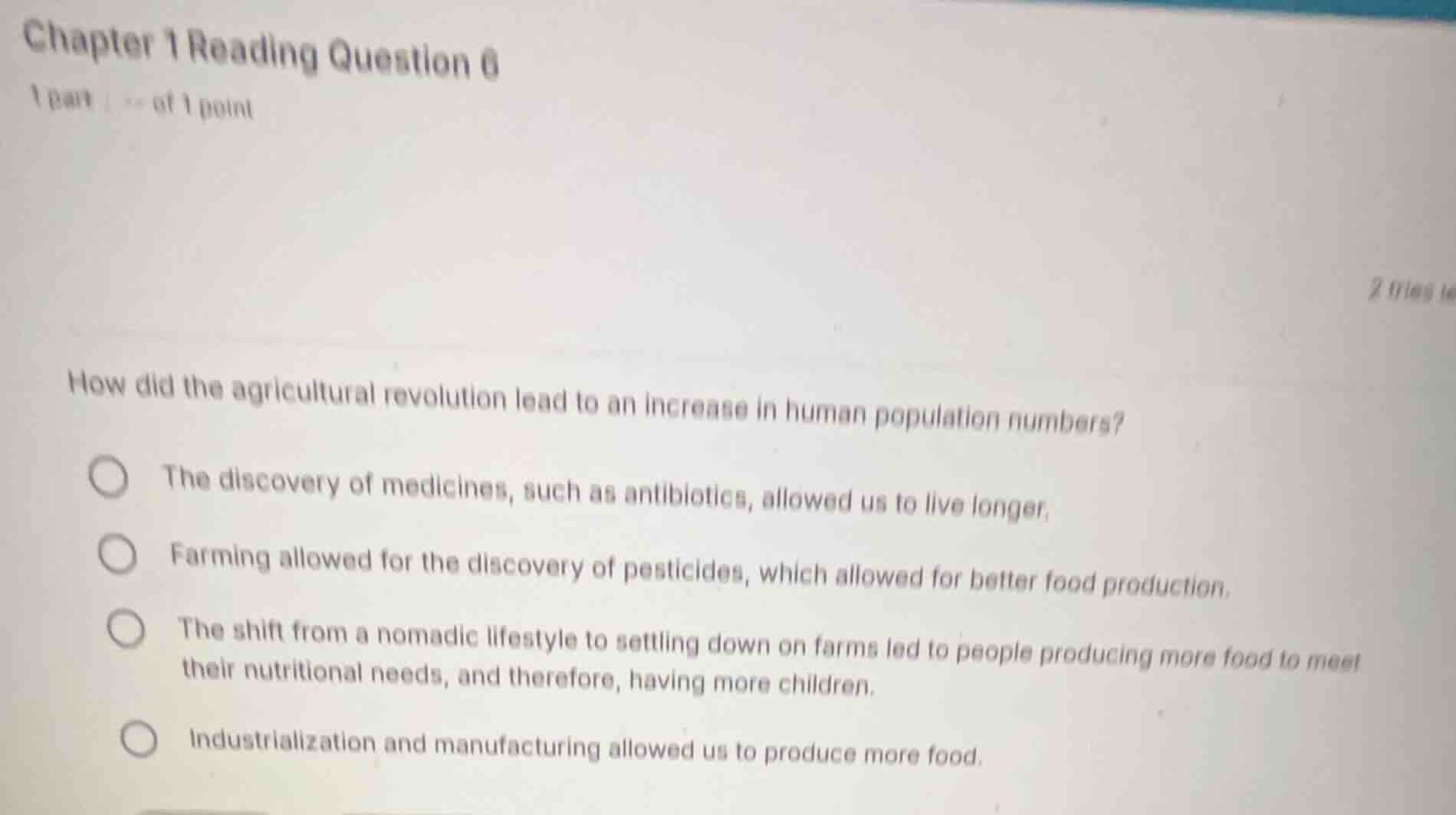chapter 1 reading question 6 1 part of 1 point how did the agricultural…