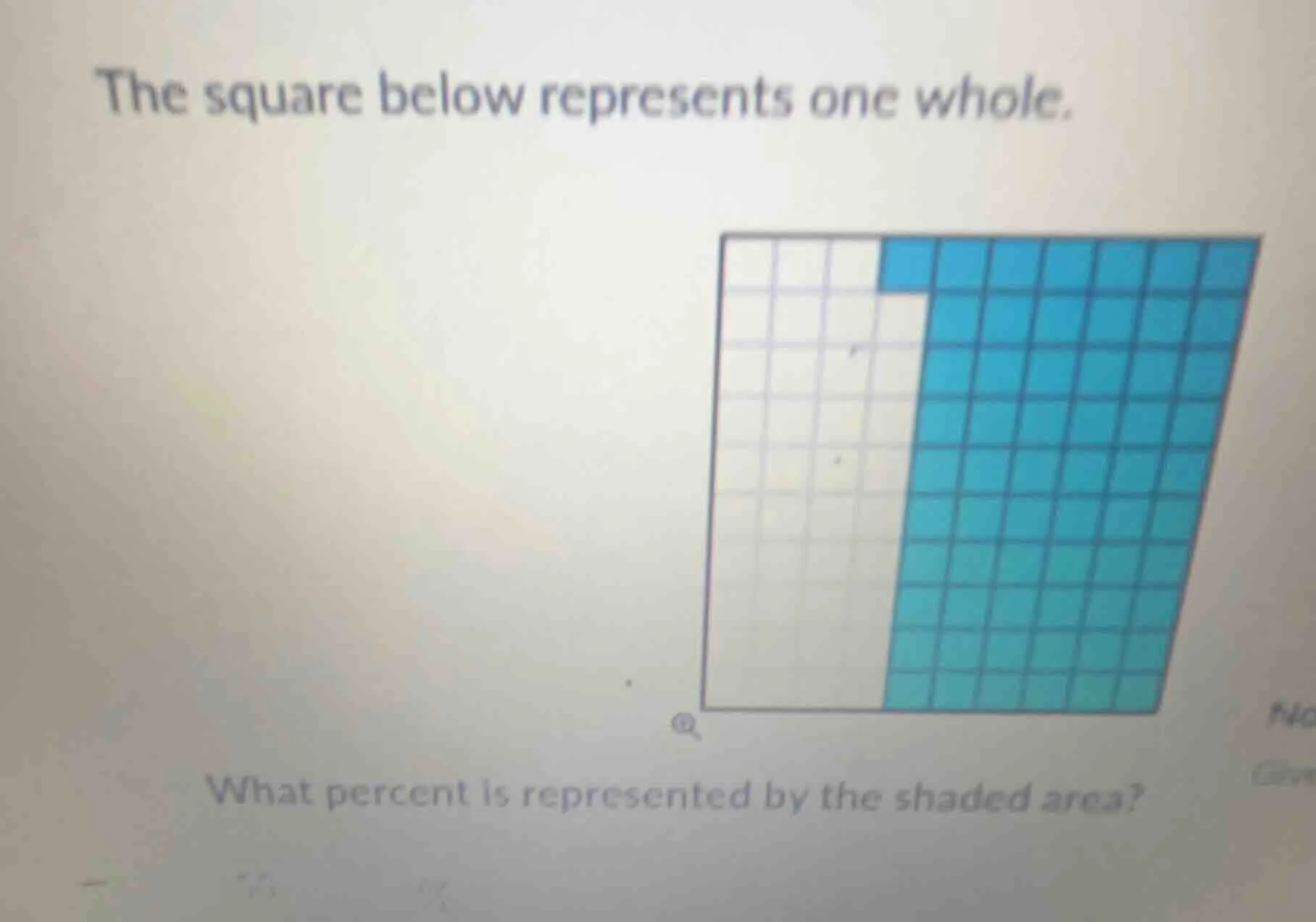 the square below represents one whole. what percent is represented by t…
