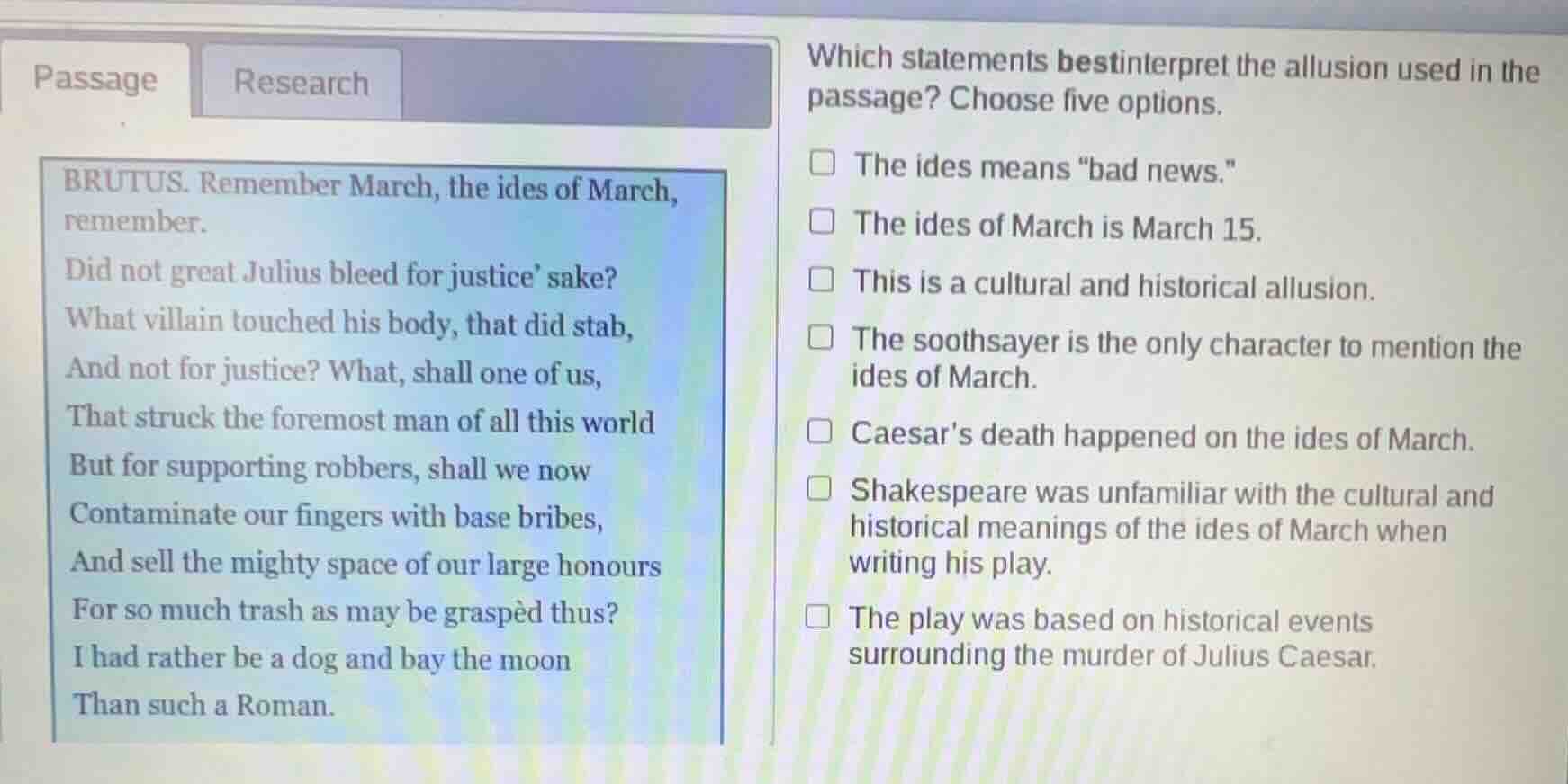 passage brutus. remember march, the ides of march, remember. did not gr…