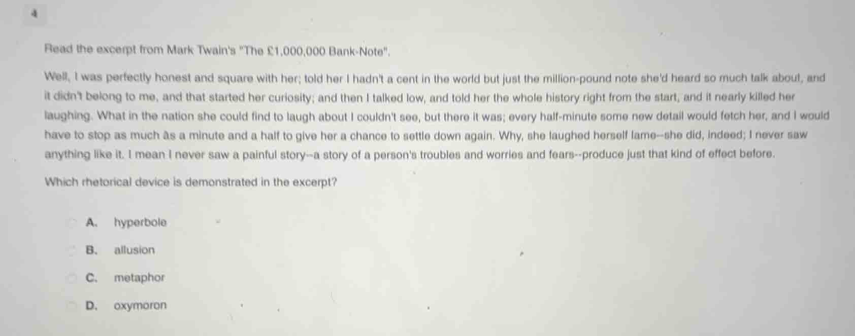 read the excerpt from mark twains \the £1,000,000 bank - note\. well, i…