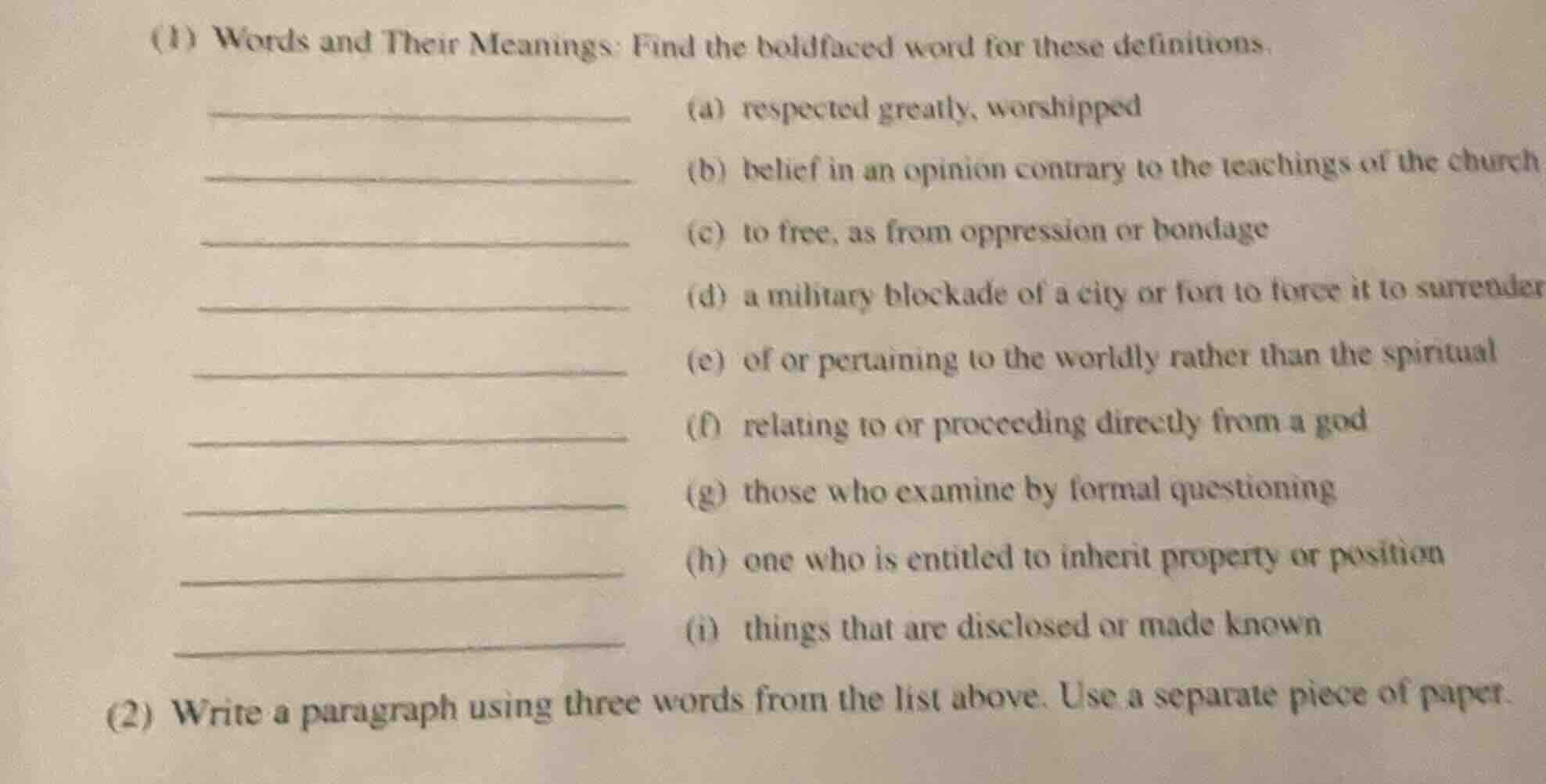 (1) words and their meanings: find the boldfaced word for these definit…