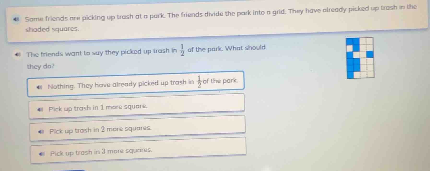 some friends are picking up trash at a park. the friends divide the par…