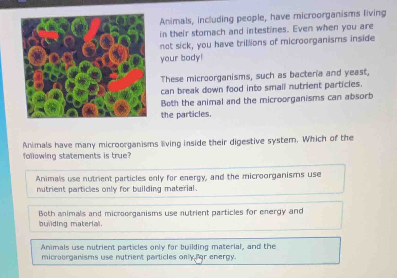 animals, including people, have microorganisms living in their stomach …