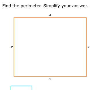 find the perimeter. simplify your answer. image of a square with each s…