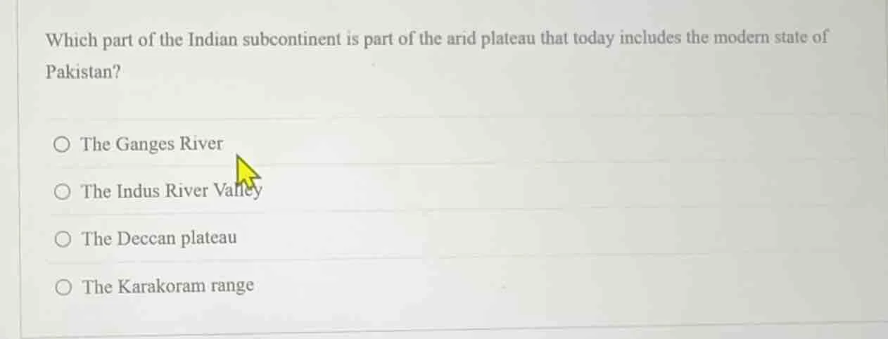 which part of the indian subcontinent is part of the arid plateau that …