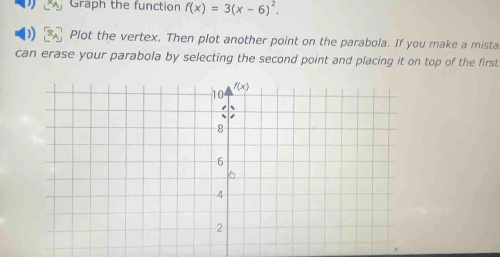 graph the function $f(x) = 3(x - 6)^2$. plot the vertex. then plot anot…