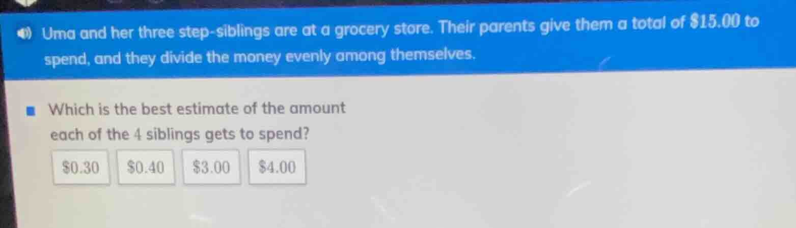 uma and her three step - siblings are at a grocery store. their parents…