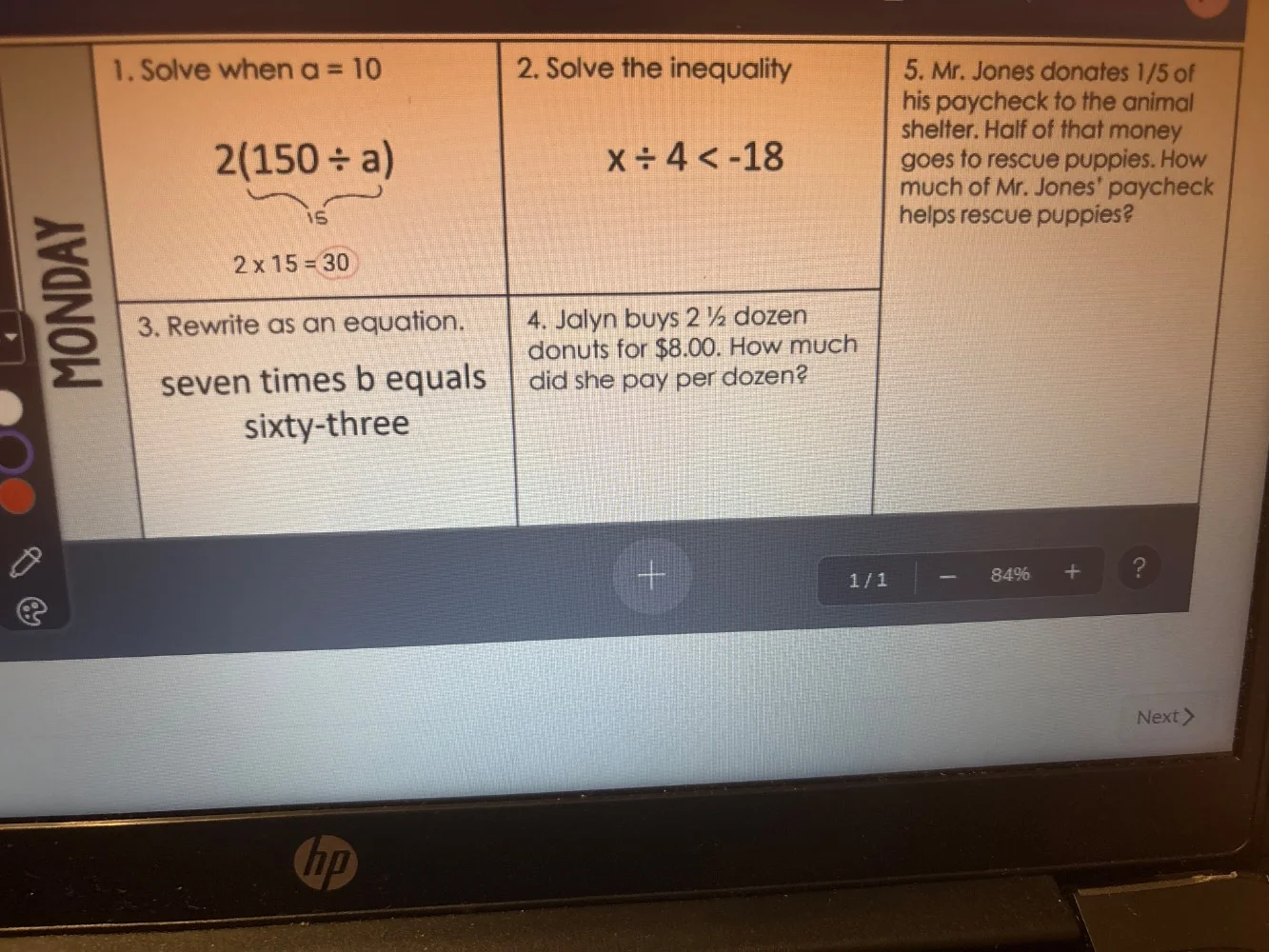 1. solve when a = 10 2(150 ÷ a) 2 x 15 = 30 2. solve the inequality x ÷…