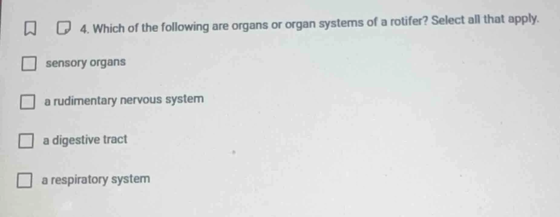 4. which of the following are organs or organ systems of a rotifer? sel…