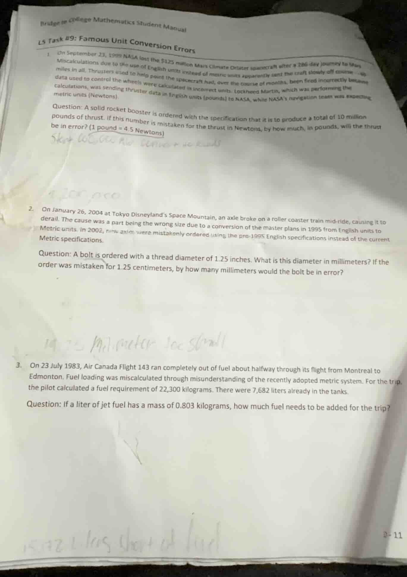 bridge to college mathematics student manual ls task #9: famous unit co…