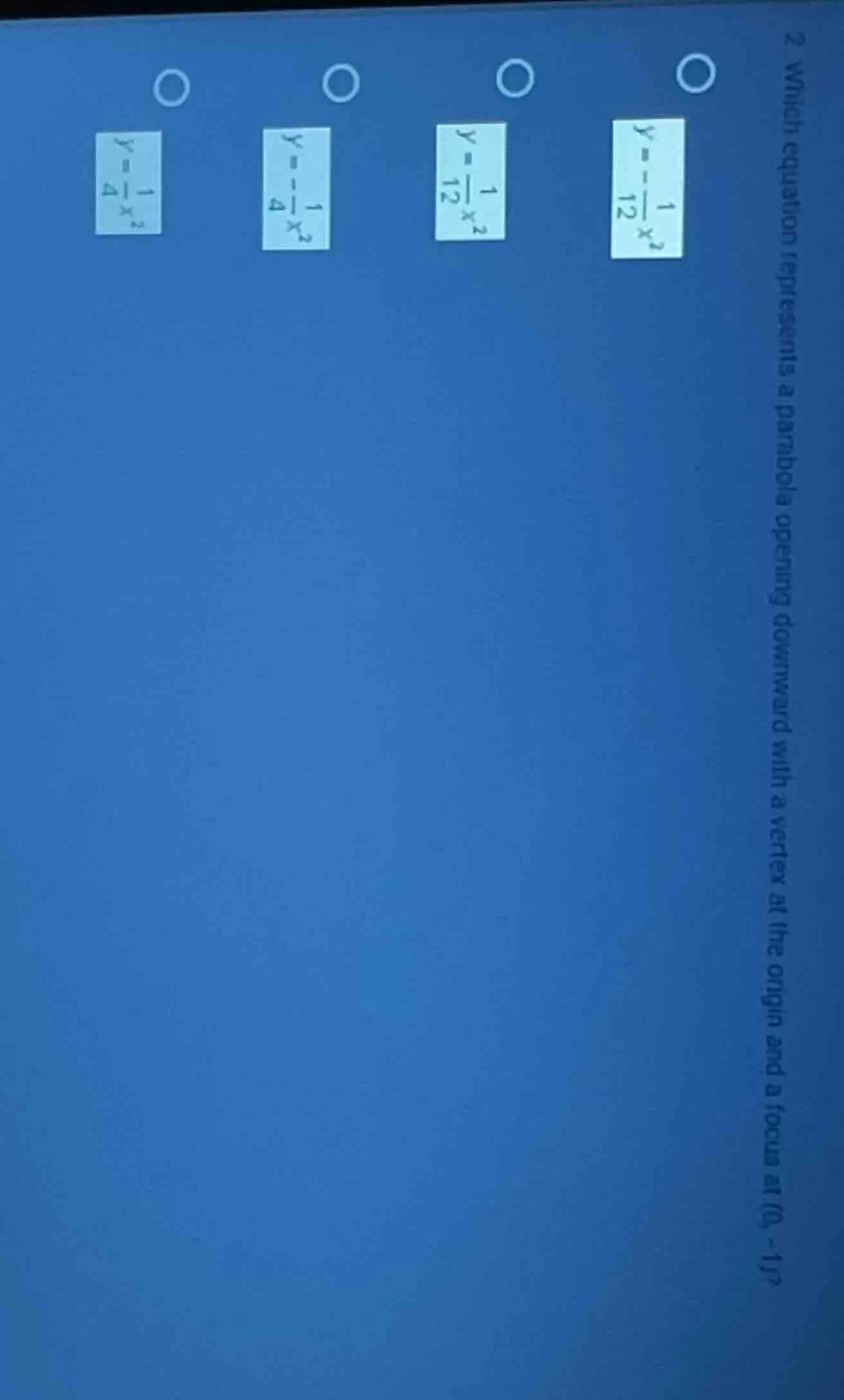 2 which equation represents a parabola opening downward with a vertex a…