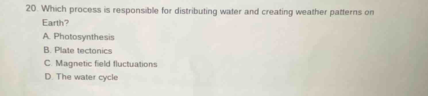 20. which process is responsible for distributing water and creating we…