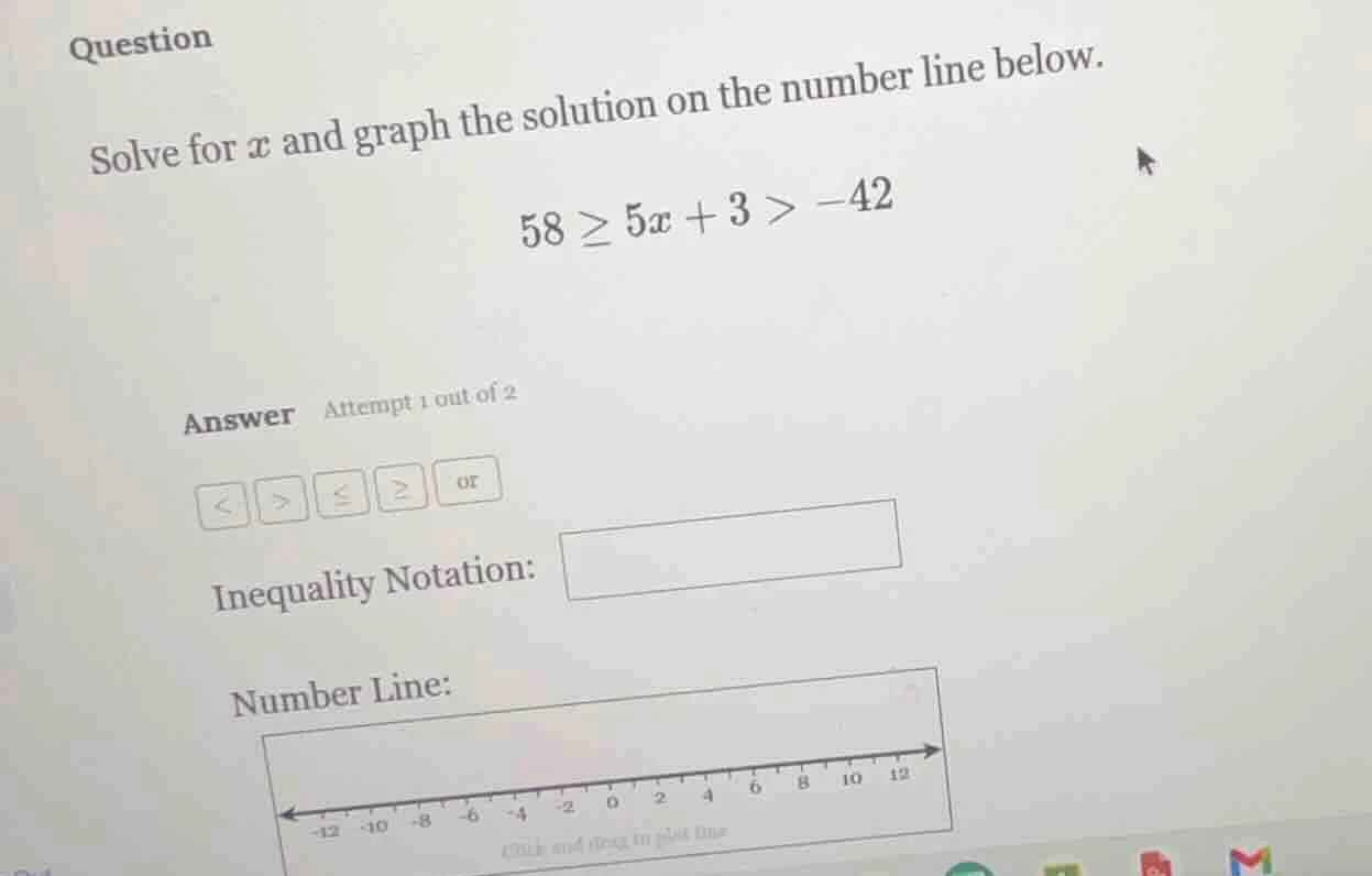 question solve for x and graph the solution on the number line below. 5…