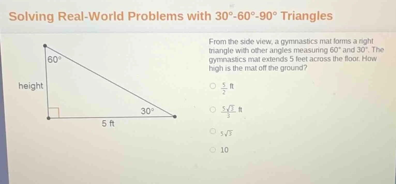 solving real - world problems with 30° - 60° - 90° triangles from the s…