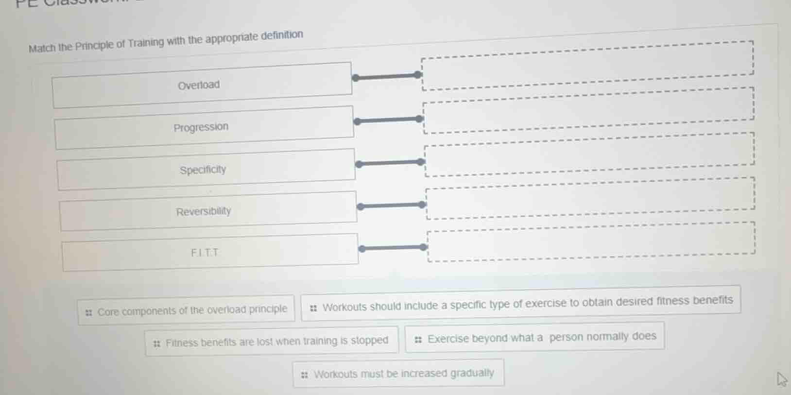 pe classwork match the principle of training with the appropriate defin…
