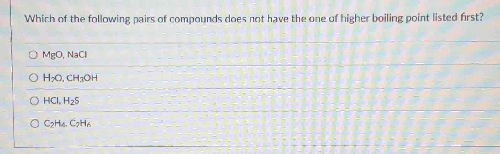 which of the following pairs of compounds does not have the one of high…
