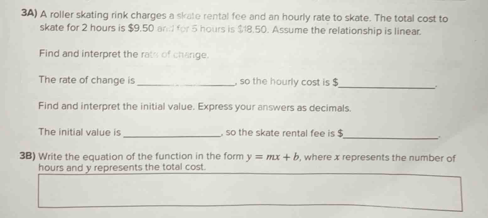 3a) a roller skating rink charges a skate rental fee and an hourly rate…