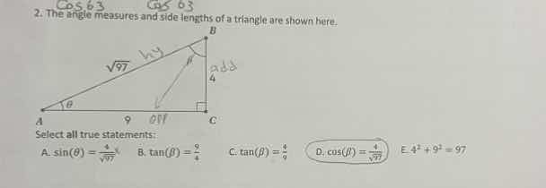 2. the angle measures and side lengths of a triangle are shown here. se…