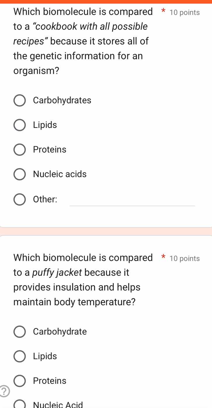 which biomolecule is compared to a \cookbook with all possible recipes\…