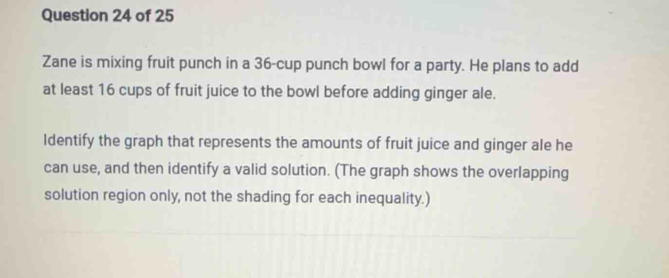 question 24 of 25 zane is mixing fruit punch in a 36 - cup punch bowl f…