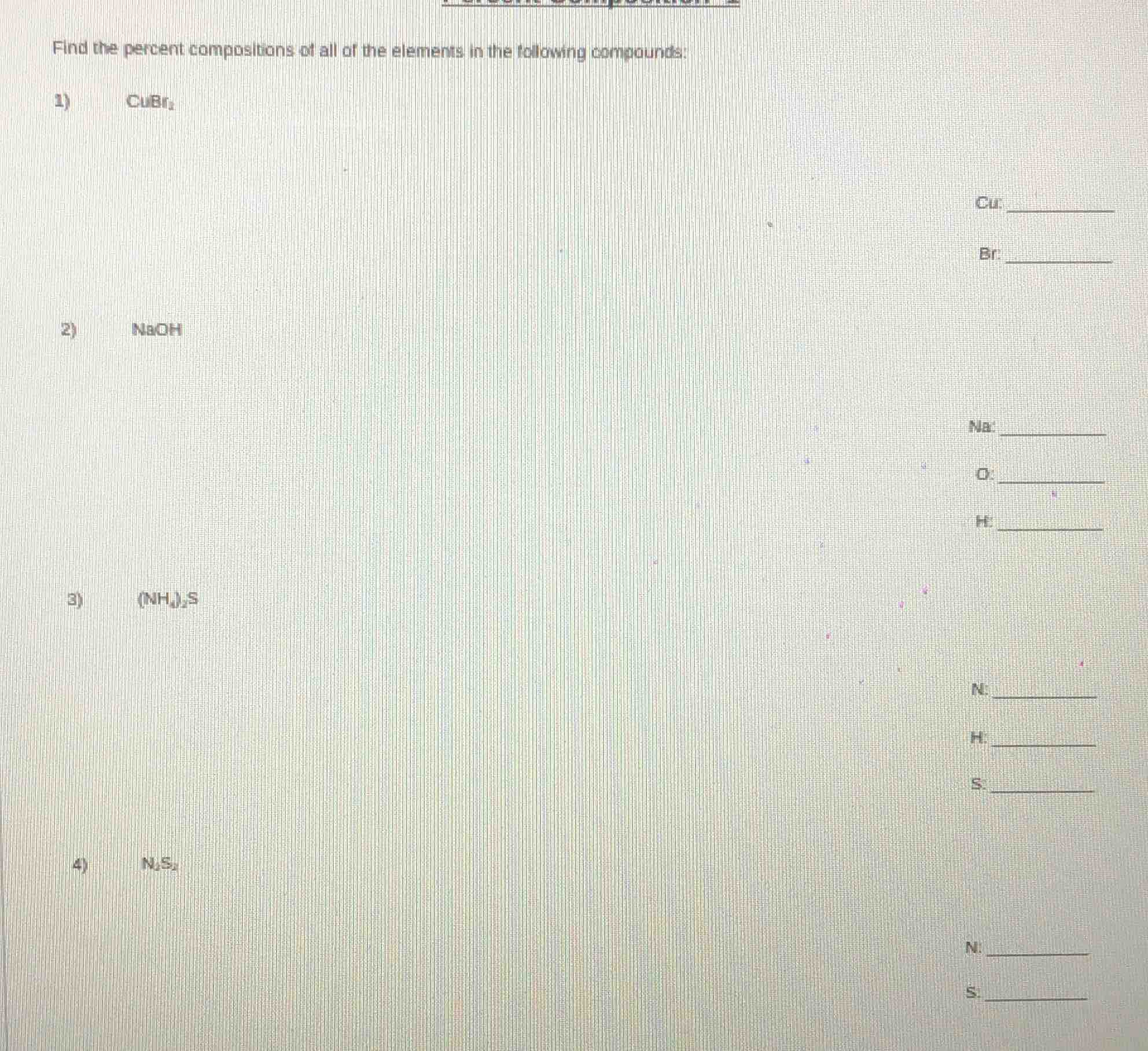 find the percent compositions of all of the elements in the following c…