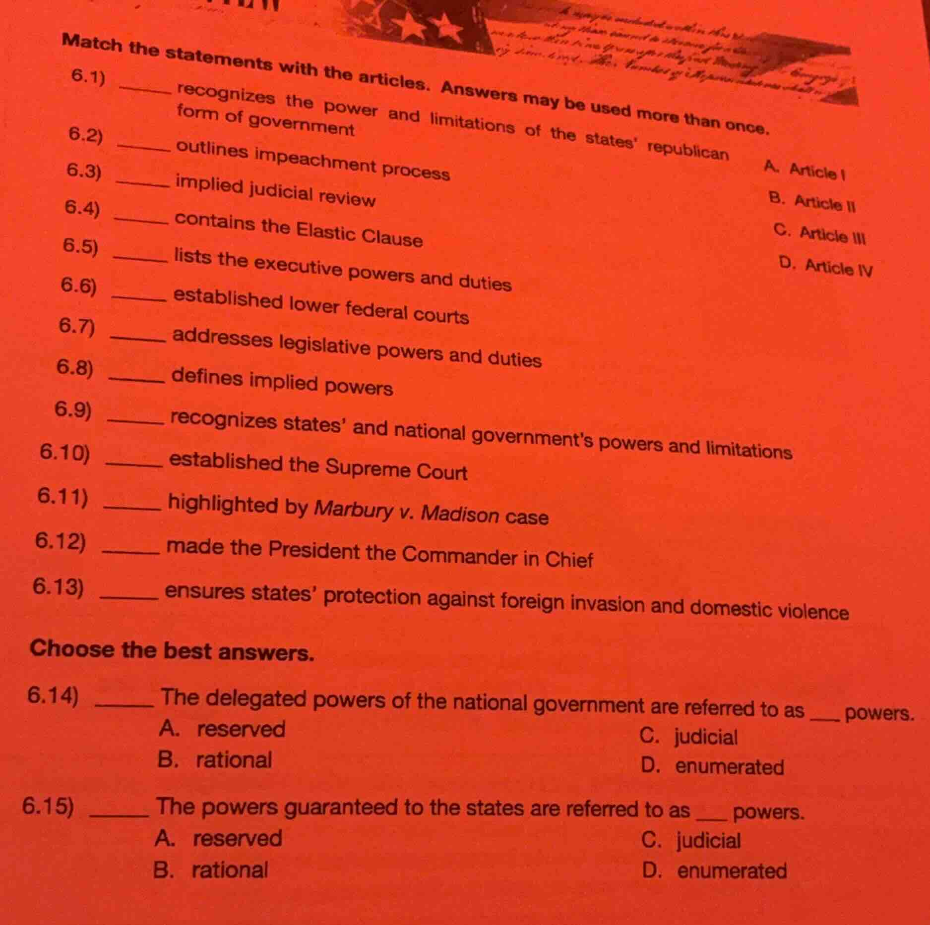 match the statements with the articles. answers may be used more than o…