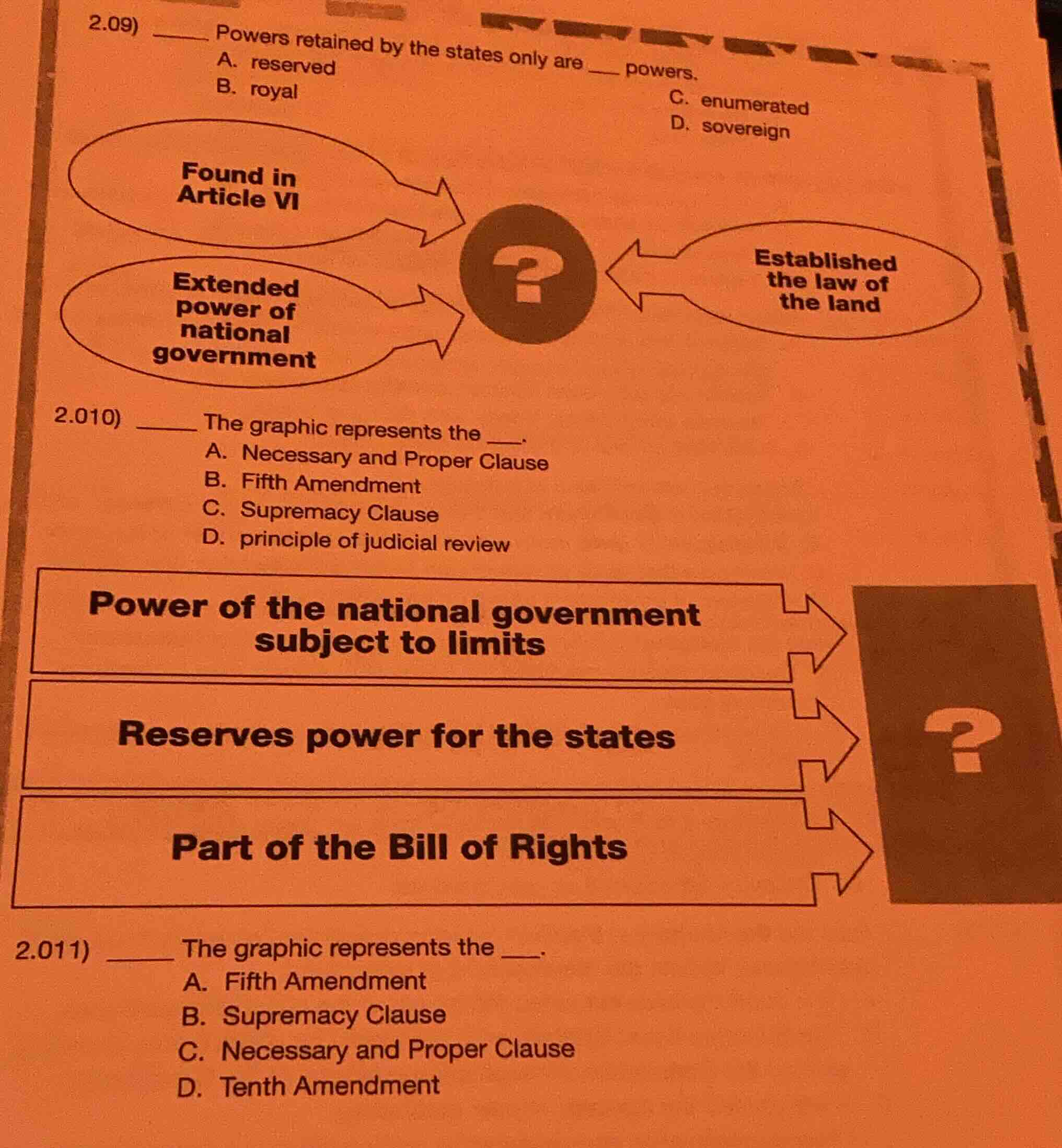 2.09) ____ powers retained by the states only are ___ powers. a. reserv…