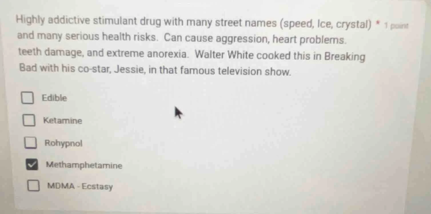 highly addictive stimulant drug with many street names (speed, ice, cry…