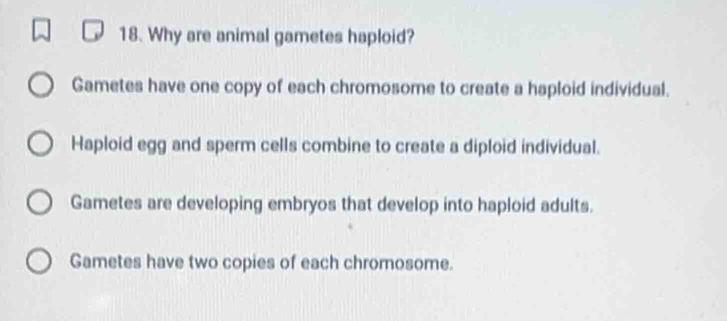 18. why are animal gametes haploid? gametes have one copy of each chrom…