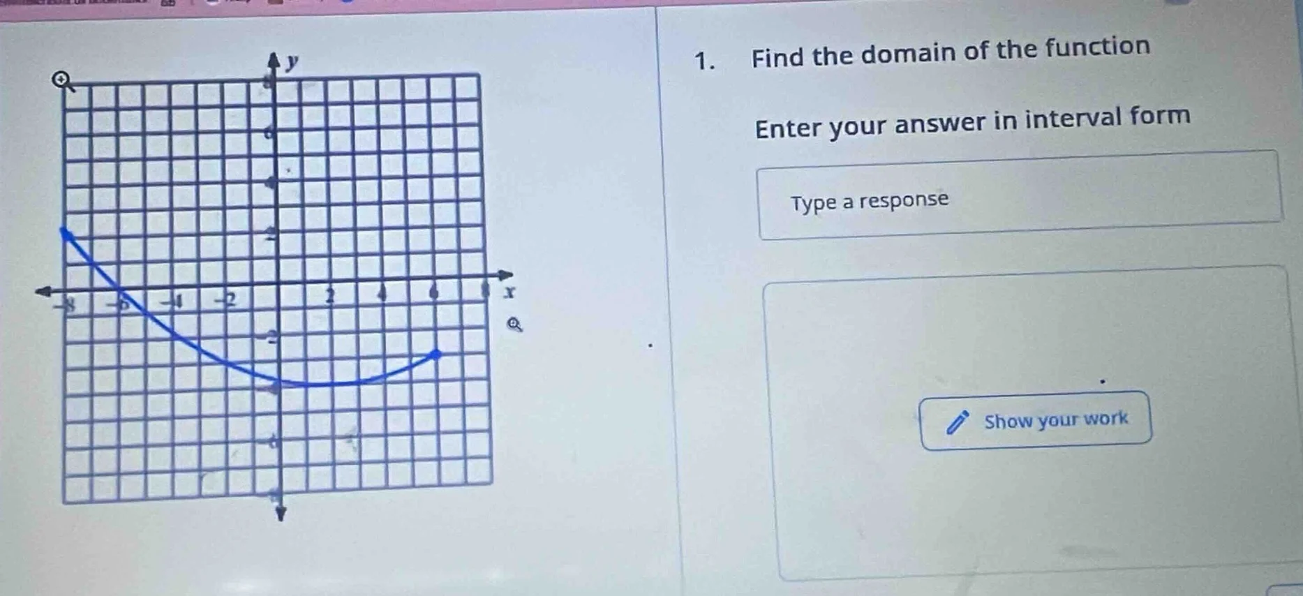 1. find the domain of the function enter your answer in interval form t…