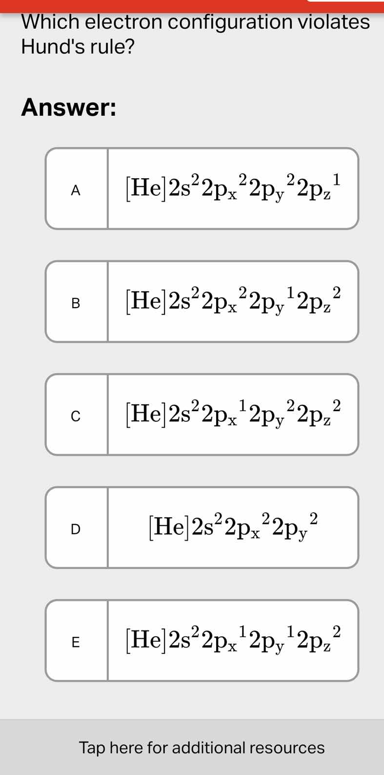 which electron configuration violates hunds rule? answer: a $\\text{he}…