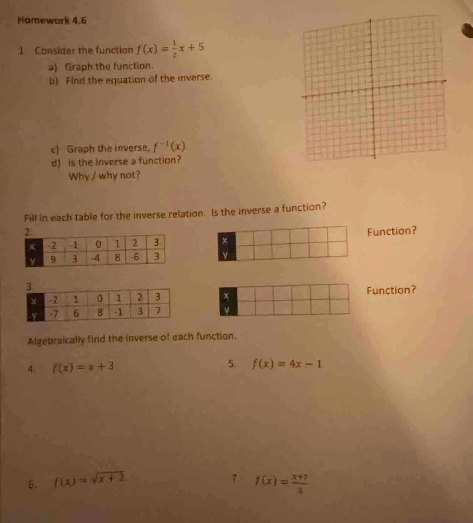 homework 4.6 1. consider the function $f(x) = \\frac{1}{2}x + 5$ a) gra…