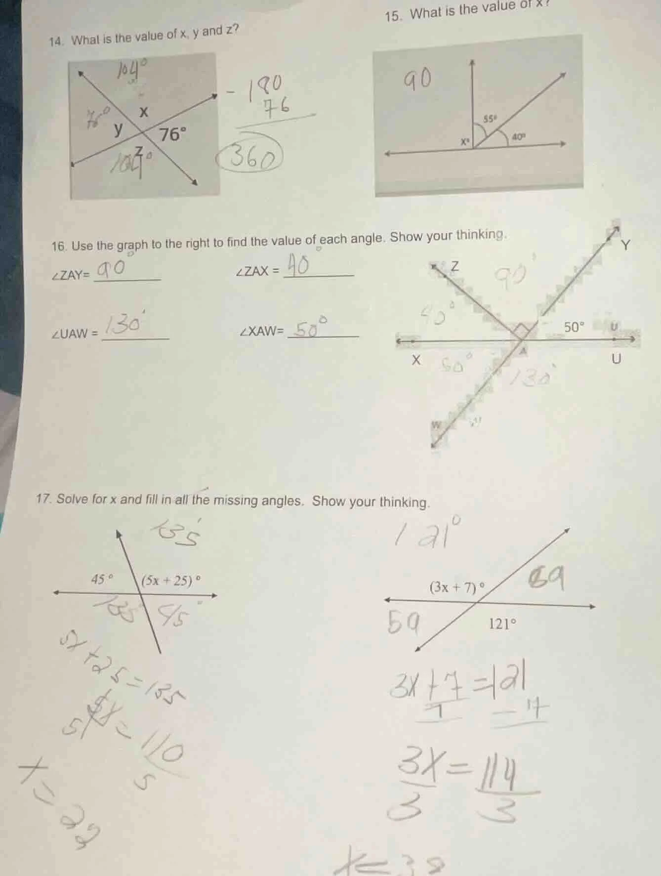 14. what is the value of x, y and z? 15. what is the value of x? 16. us…