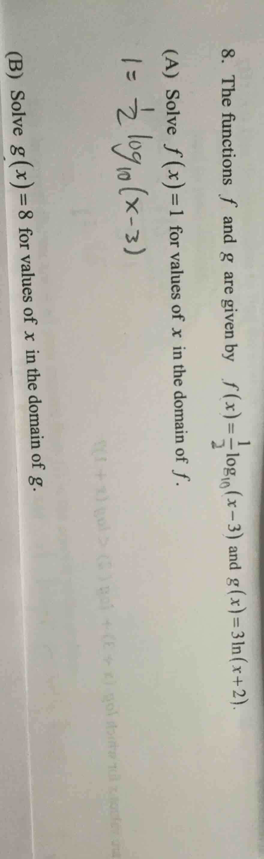 8. the functions f and g are given by \\( f(x)=\\frac{1}{2}\\log_{10}(x…