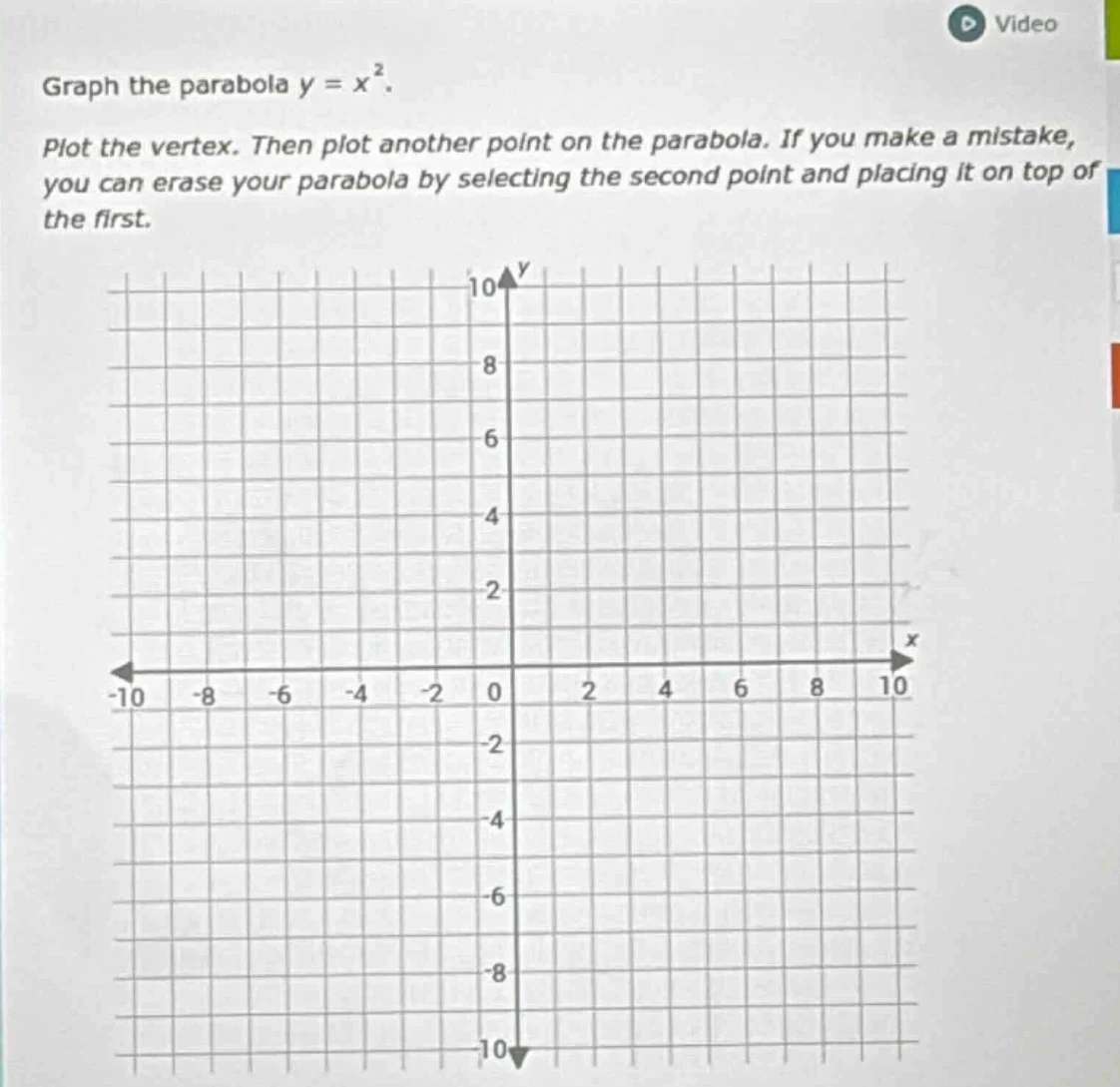 graph the parabola $y = x^2$. plot the vertex. then plot another point …