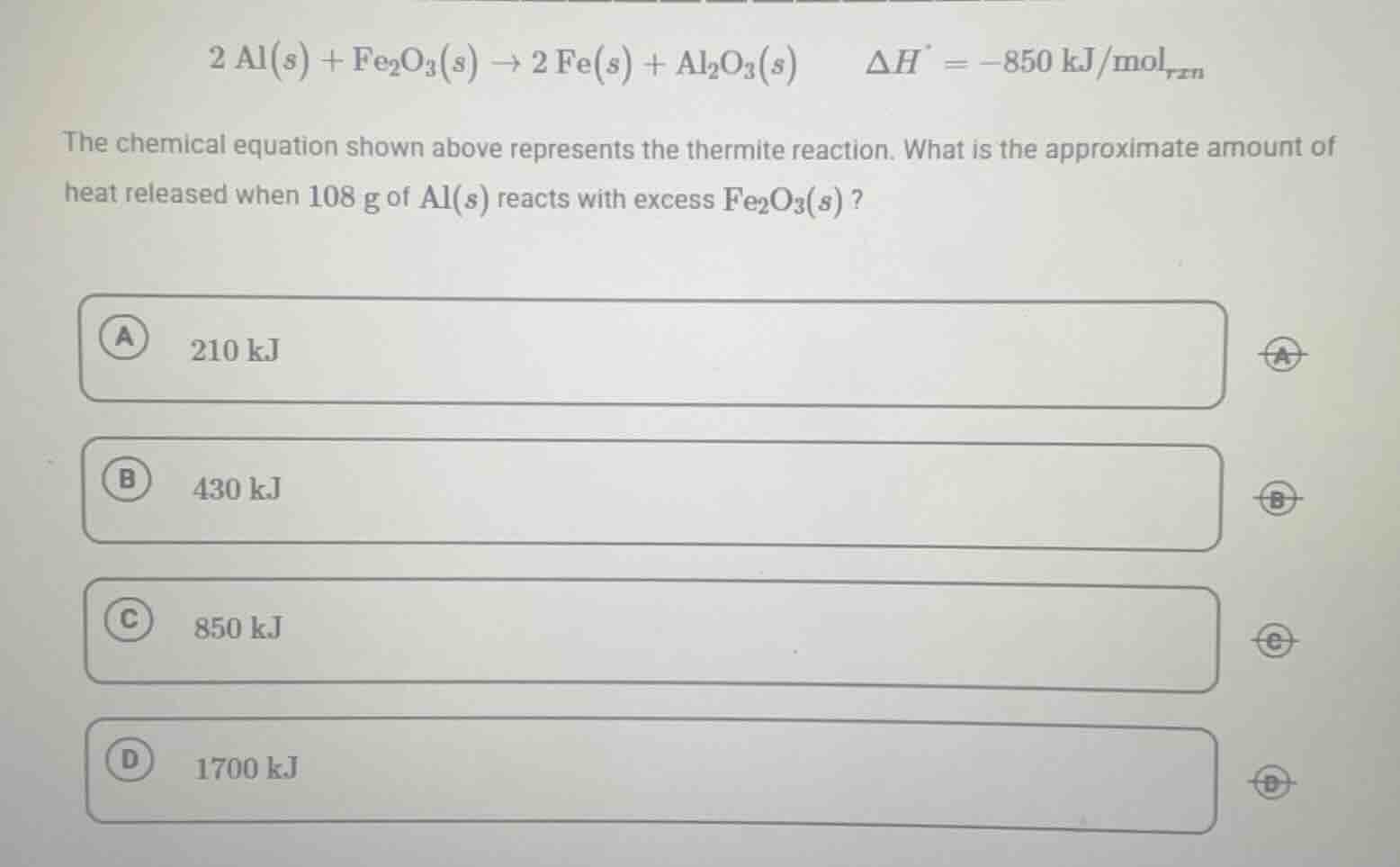 $$2 \text{ al}(s) + \text{fe}_2\text{o}_3(s) ightarrow 2 \text{ fe}(s) …