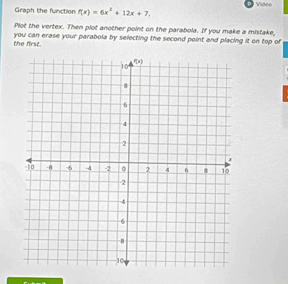 graph the function f(x) = 6x² + 12x + 7. plot the vertex. then plot ano…