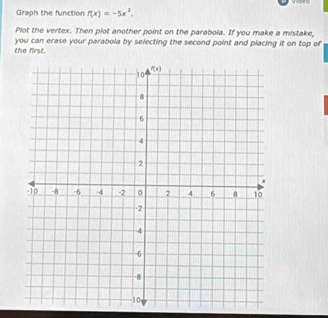 graph the function $f(x) = -5x^2$. plot the vertex. then plot another p…