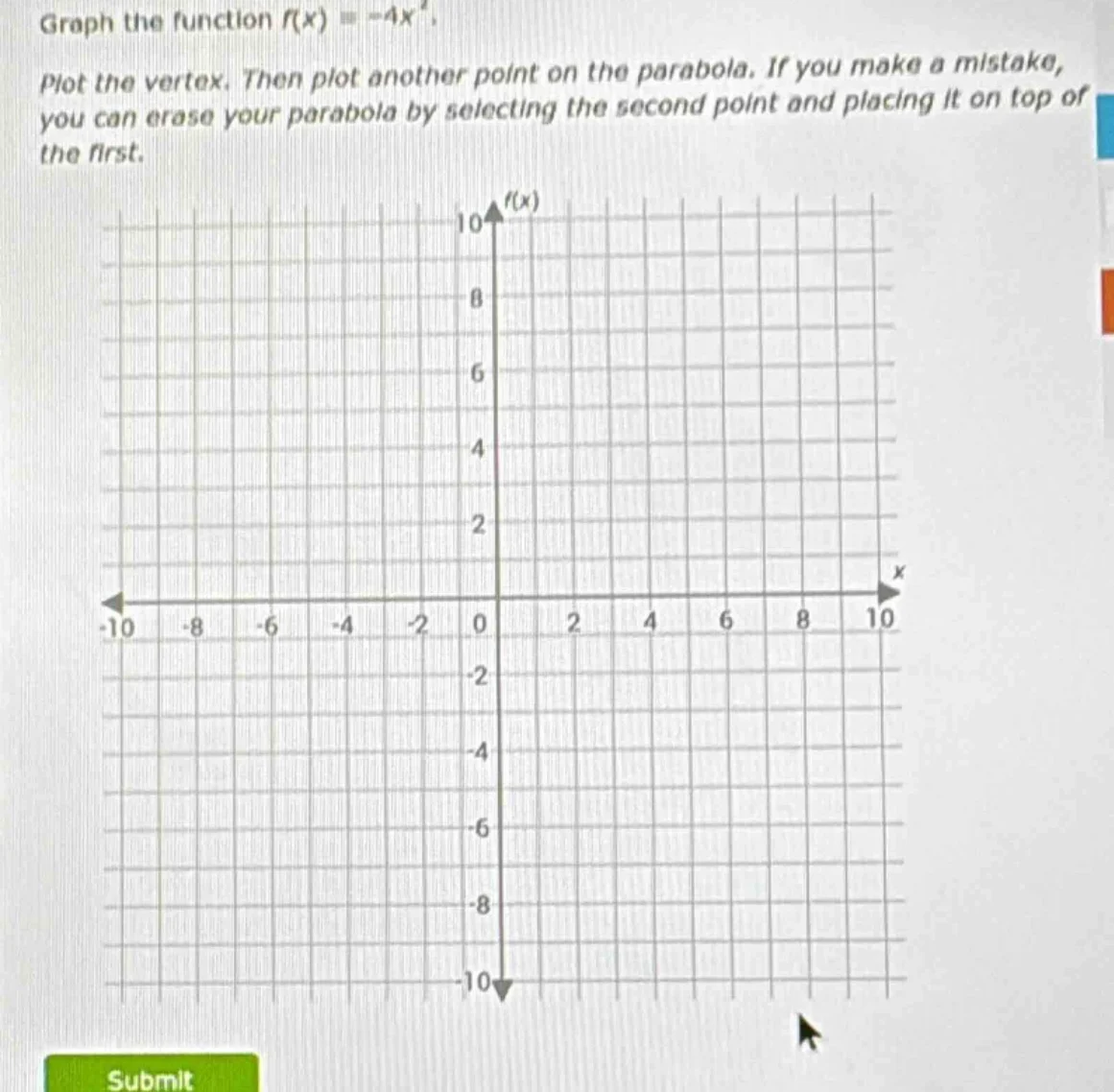graph the function $f(x) = -4x^2$. plot the vertex. then plot another p…