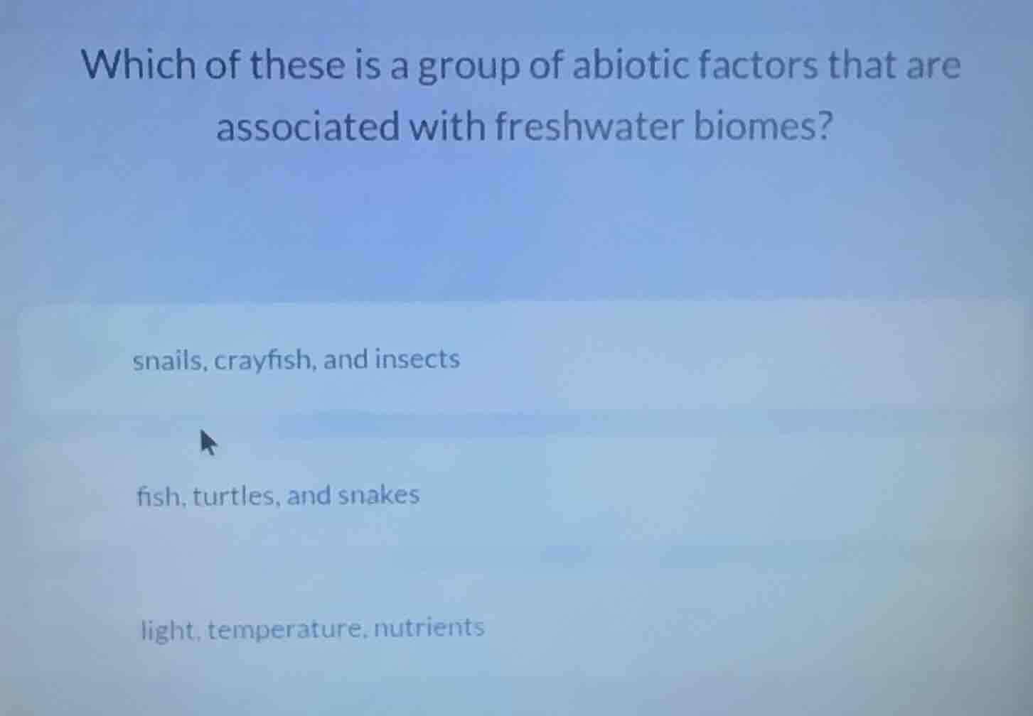 which of these is a group of abiotic factors that are associated with f…