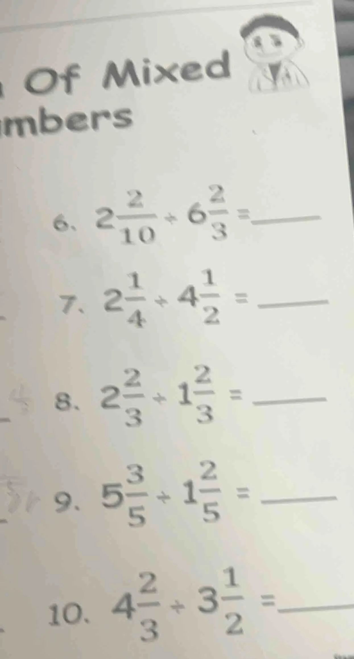 of mixed mbers 6. $2\\frac{2}{10} \\div 6\\frac{2}{3} =$ 7. $2\\frac{1}…