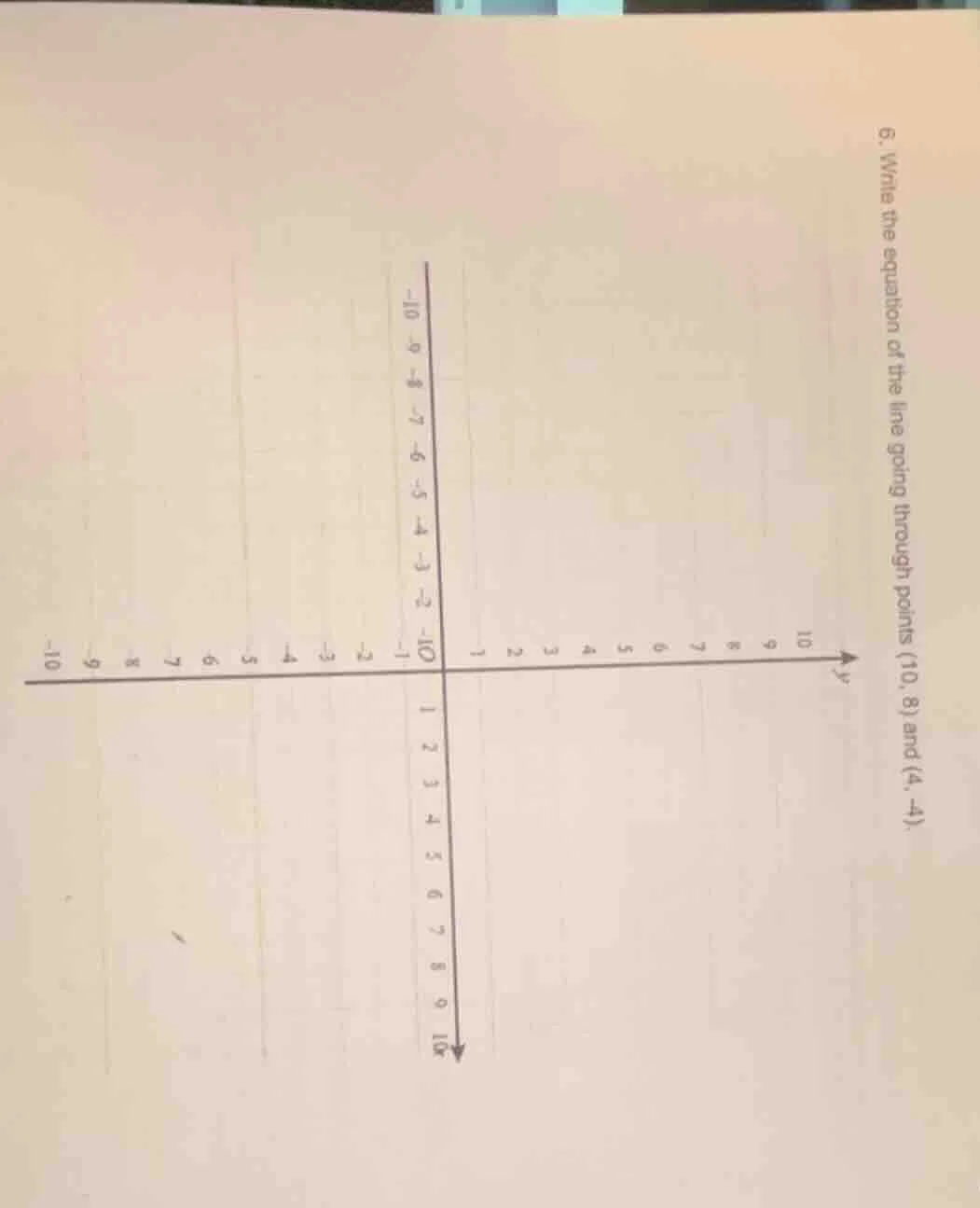6. write the equation of the line going through points (10, 8) and (4, …