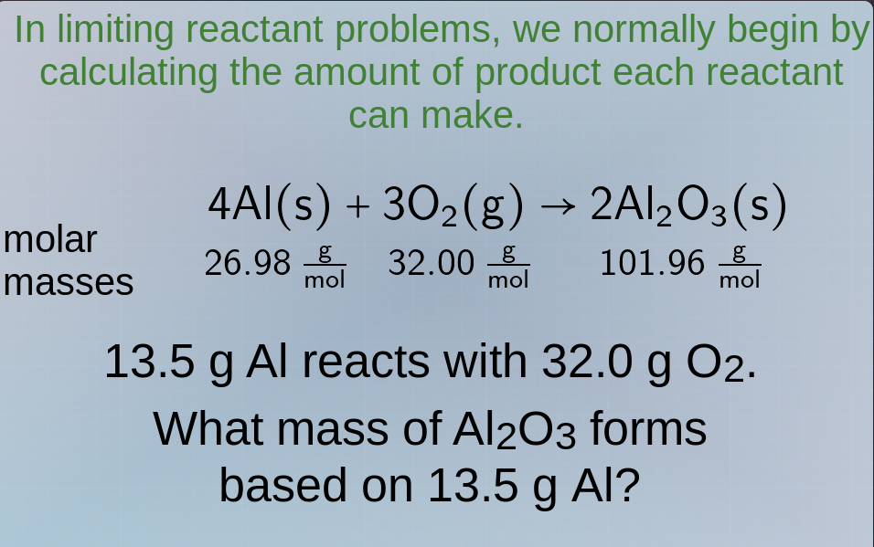 in limiting reactant problems, we normally begin by calculating the amo…