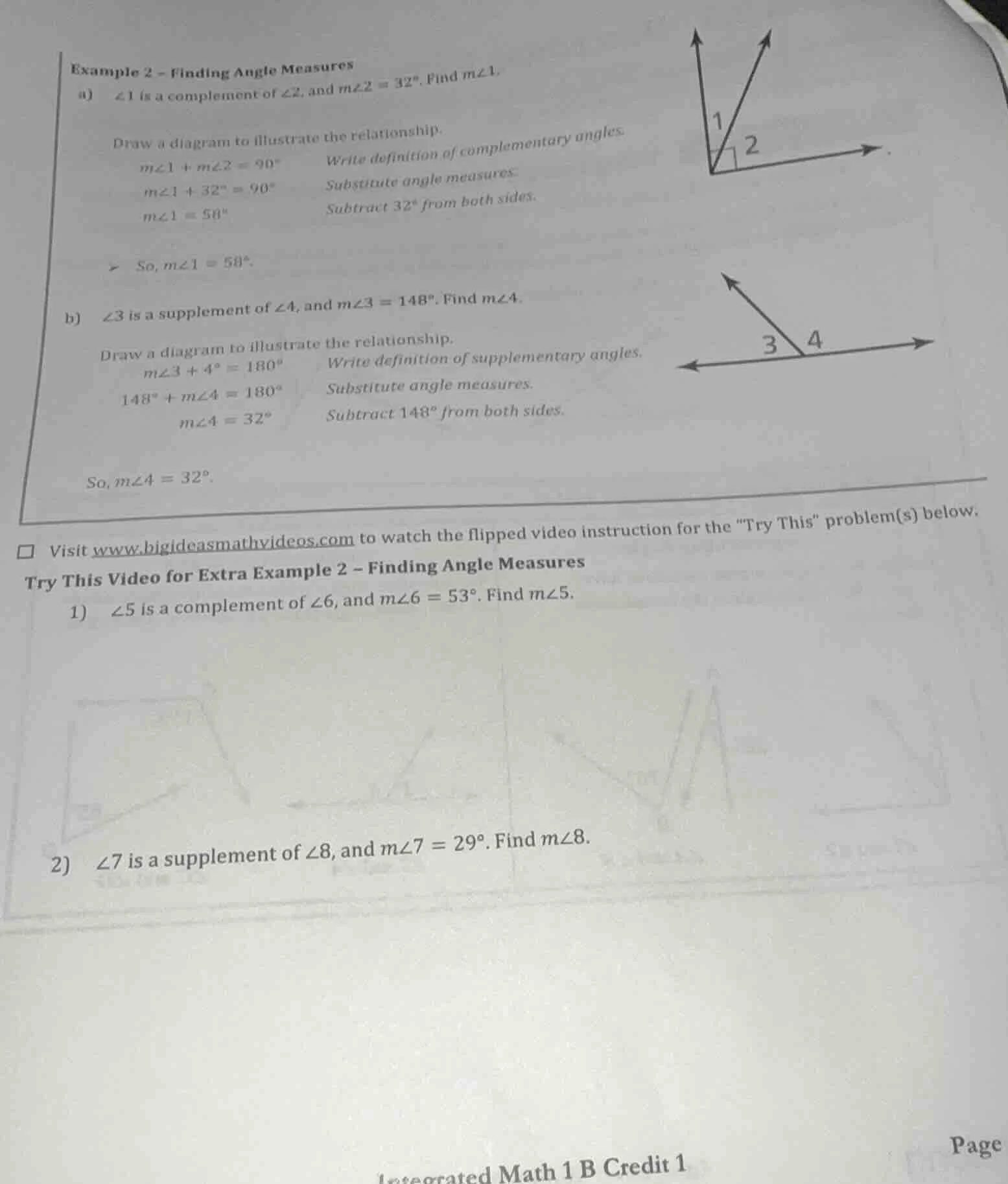 example 2 - finding angle measures a) ∠1 is a complement of ∠2, and ( m…