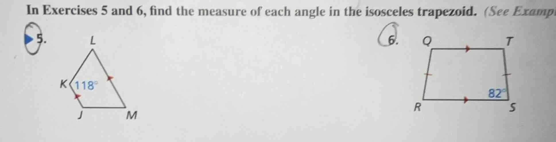 in exercises 5 and 6, find the measure of each angle in the isosceles t…
