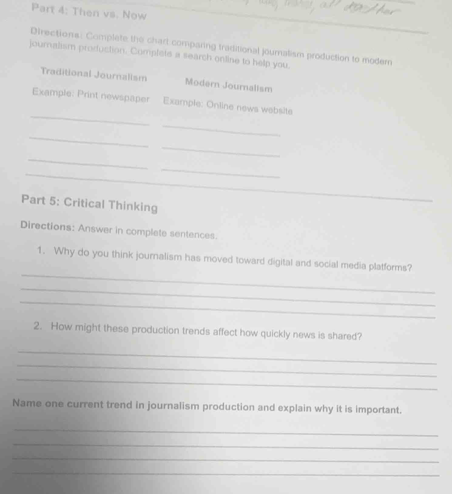 part 4: then vs. now directions: complete the chart comparing tradition…