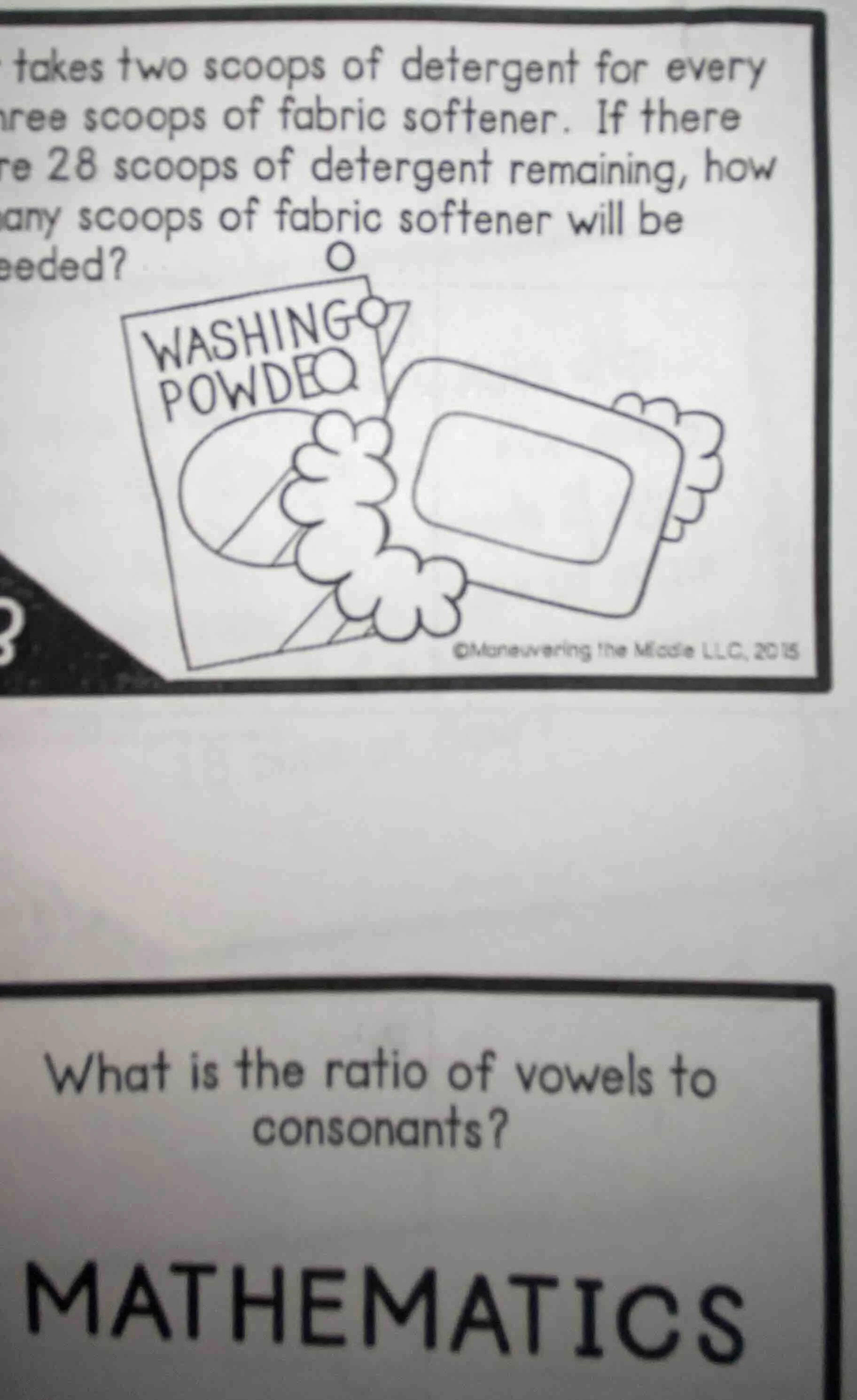 takes two scoops of detergent for every three scoops of fabric softener…