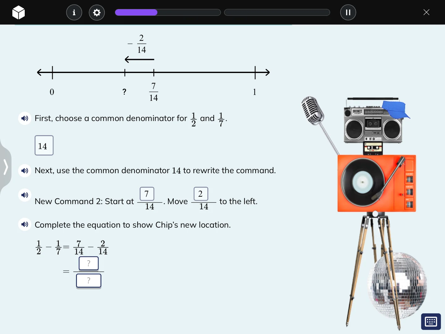 first, choose a common denominator for \\(\\frac{1}{2}\\) and \\(\\frac…