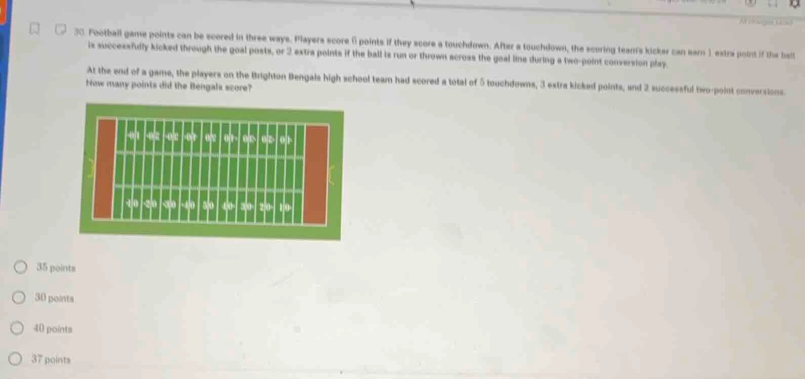 30. football game points can be scored in three ways. players score 6 p…