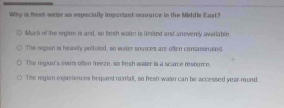 why is fresh water an especially important resource in the middle east?…